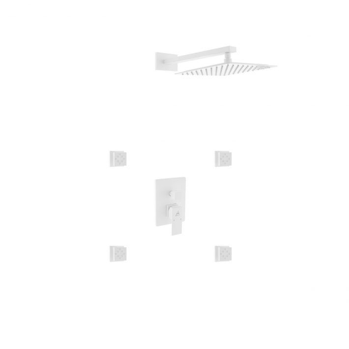 AQUA PIAZZA WHITE SHOWER SET W/ 12″ SQUARE RAIN SHOWER AND 4 BODY JETS