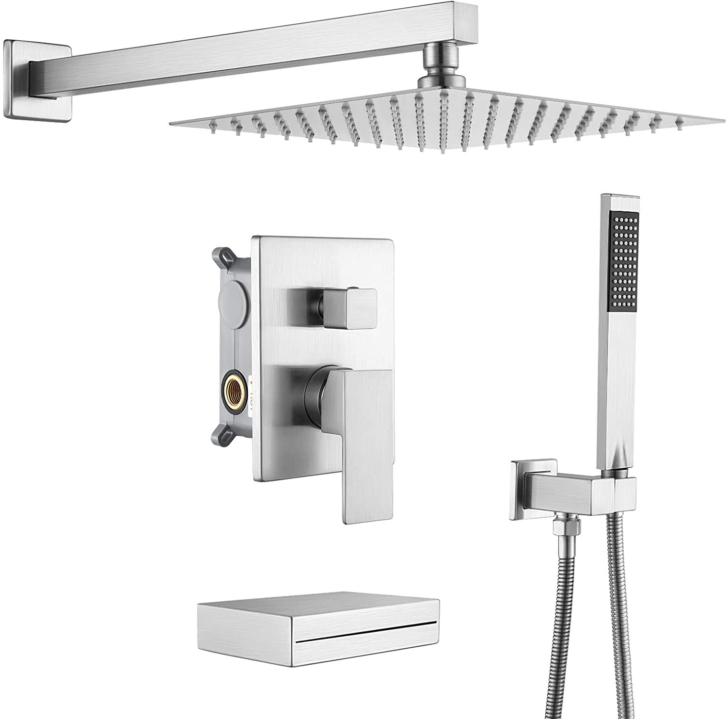 Acqua+Bango Pressure Balancing Rain Shower System 3-Function, brushed nickel
