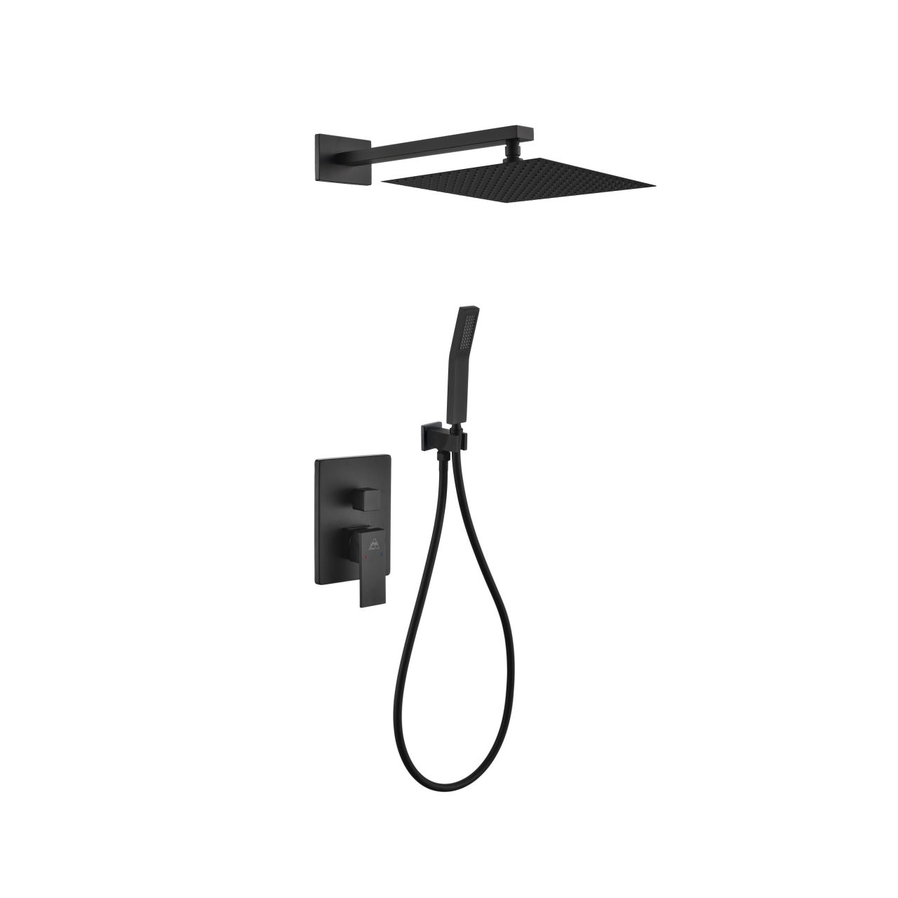 AQUA PIAZZA BLACK SHOWER SET W/ 12″ SQUARE RAIN SHOWER AND HANDHELD