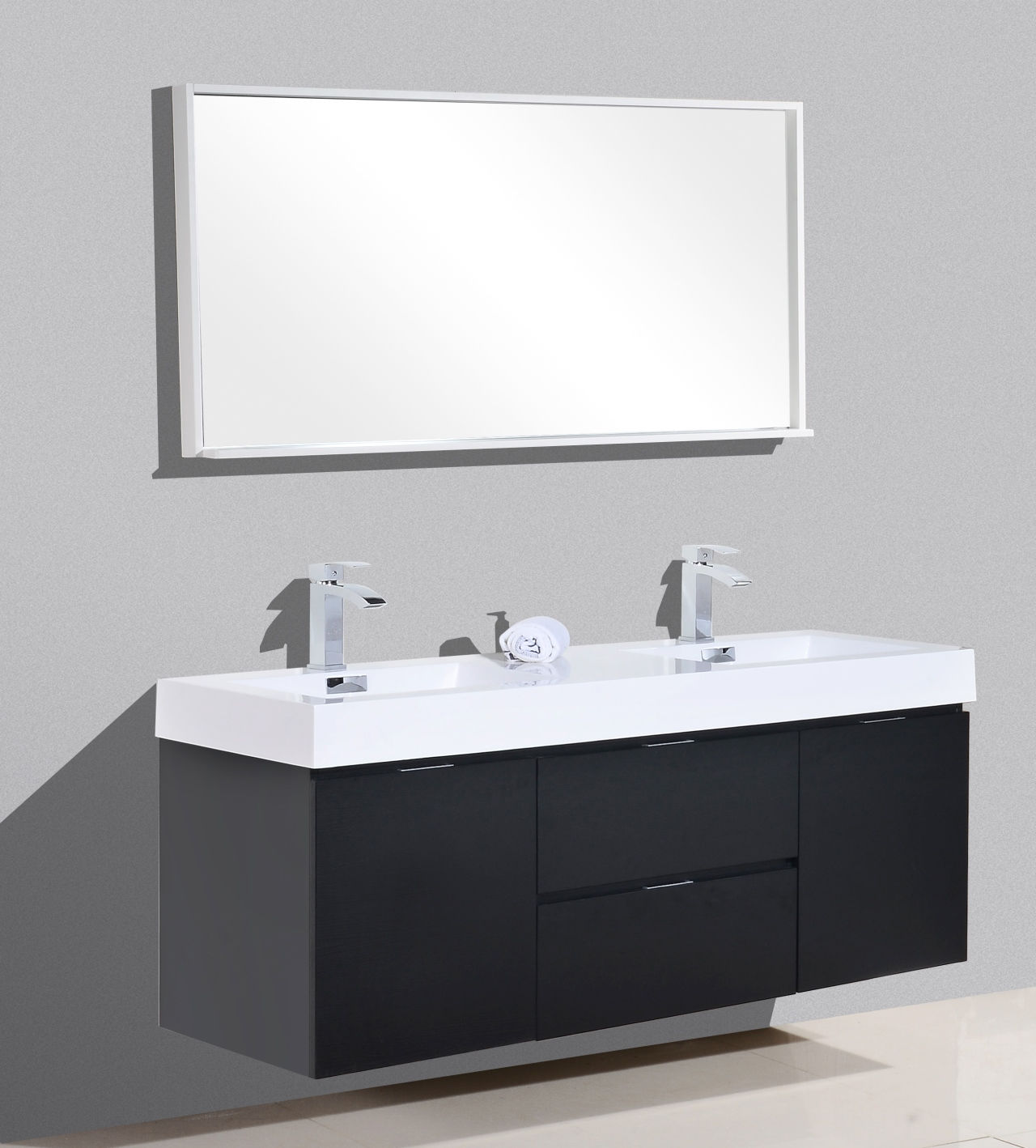 60" BLISS - Black - Double Sink Wall-Hung Bathroom Vanity