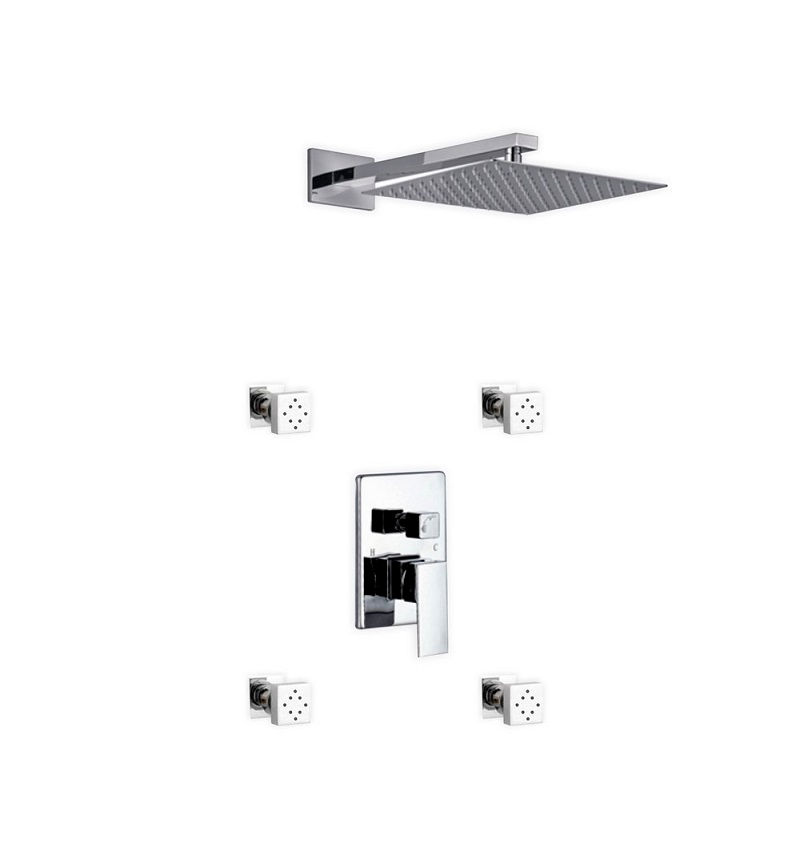 AQUA PIAZZA SHOWER SET W/ 12″ SQUARE RAIN SHOWER AND 4 BODY JETS