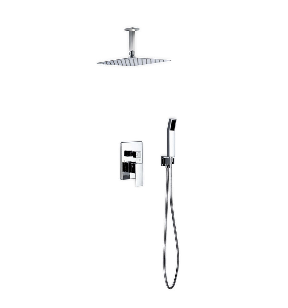 AQUA PIAZZA SHOWER SET W/ 12″ CEILING MOUNT SQUARE RAIN SHOWER AND HANDHELD