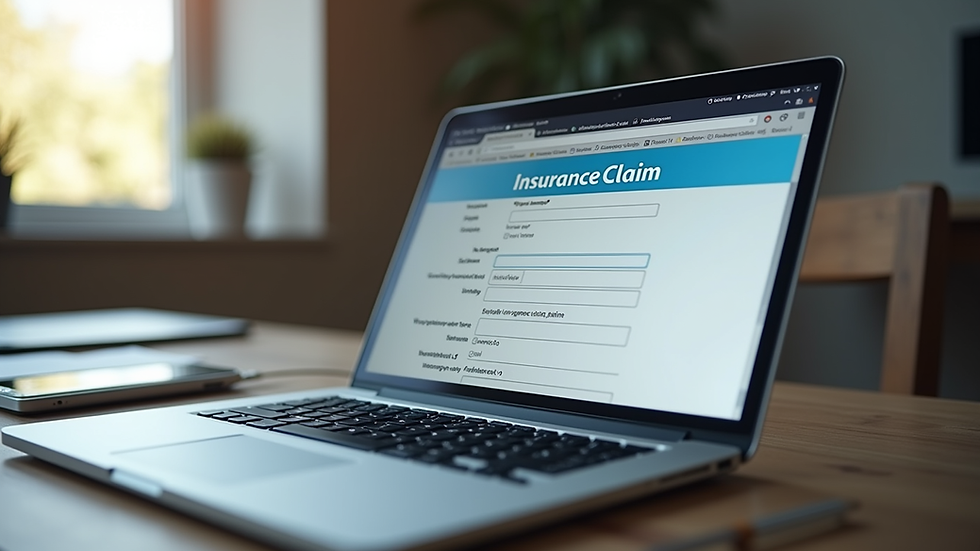 Eye-level view of a laptop displaying an online insurance claim form