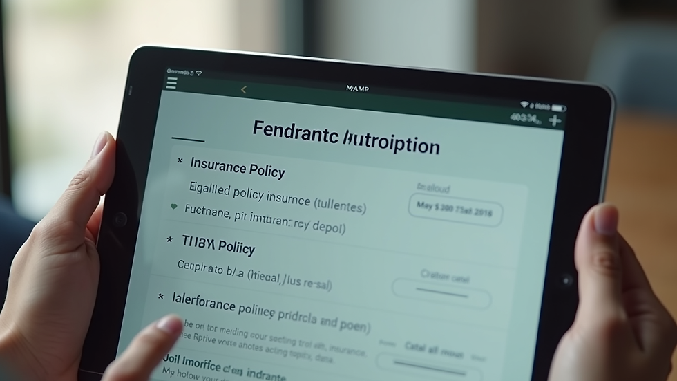 Close-up view of a tablet displaying various insurance policy options