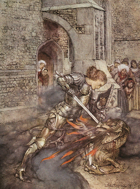 One of the knights inscribed on the Winchester Round Table, Sir Lancelot. Painted by Alfred W. Pollard