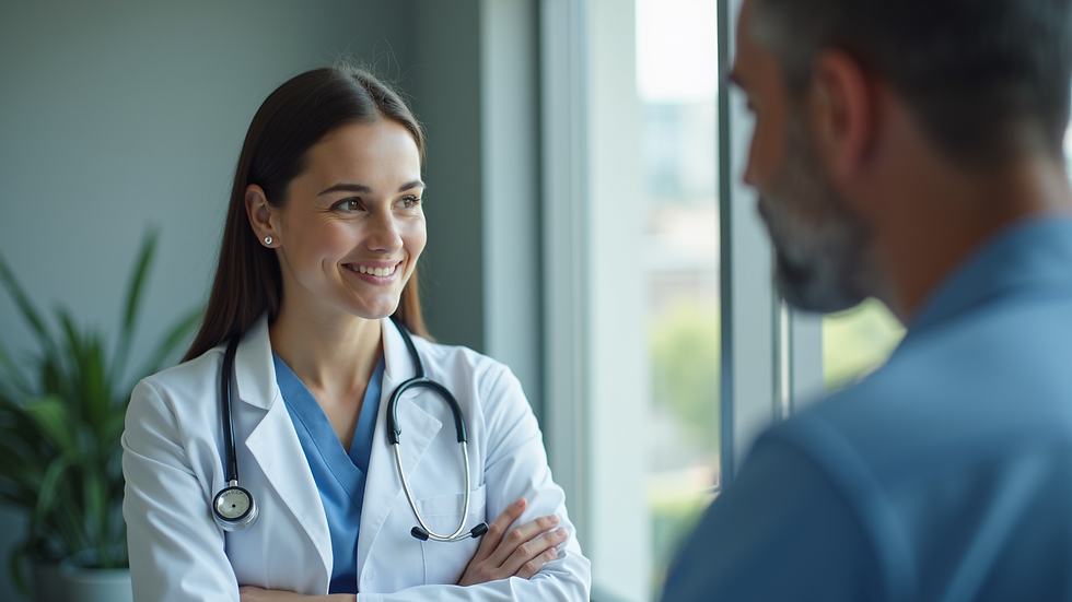 Close-up view of a healthcare professional consulting with a patient