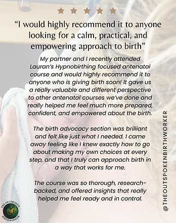 Review of The Outspoken Birthworker's Antenatal Hypnobirthing Class available in Worcestershire, Gloucestershire, Warwickshire, The Cotswolds and Birmingham