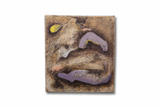 Kika Goldstein
Archeological symphony (Sinfonia arqueológica), 2024
Oil, cold beeswax, oil stick and oil pastel on canvas.
50 x 45 cm