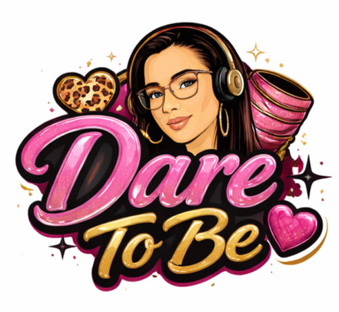 Woman with headphones and 'Dare To Be' text