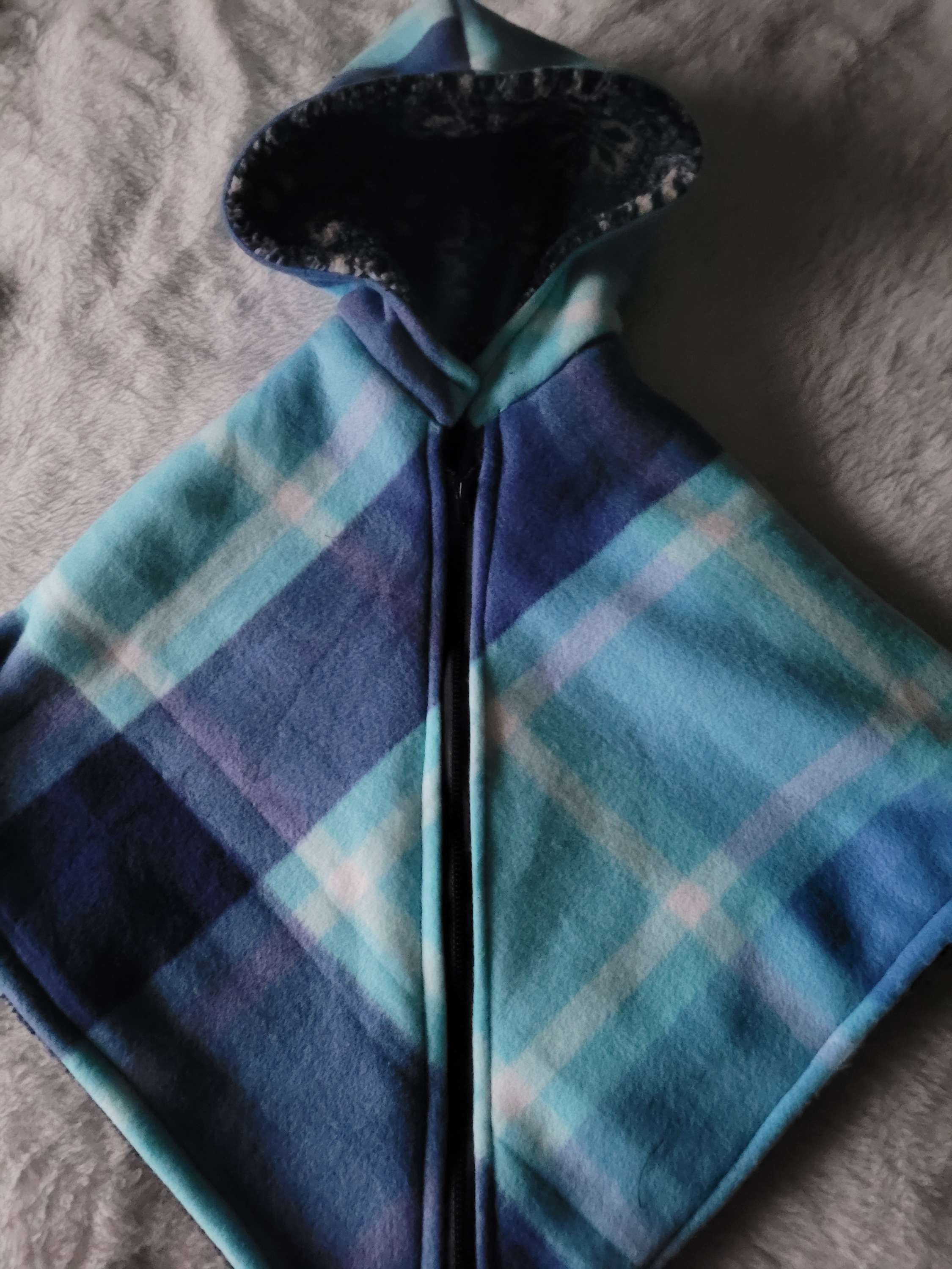 0-3+ years blue and aqua plaid with fuzzy navy 