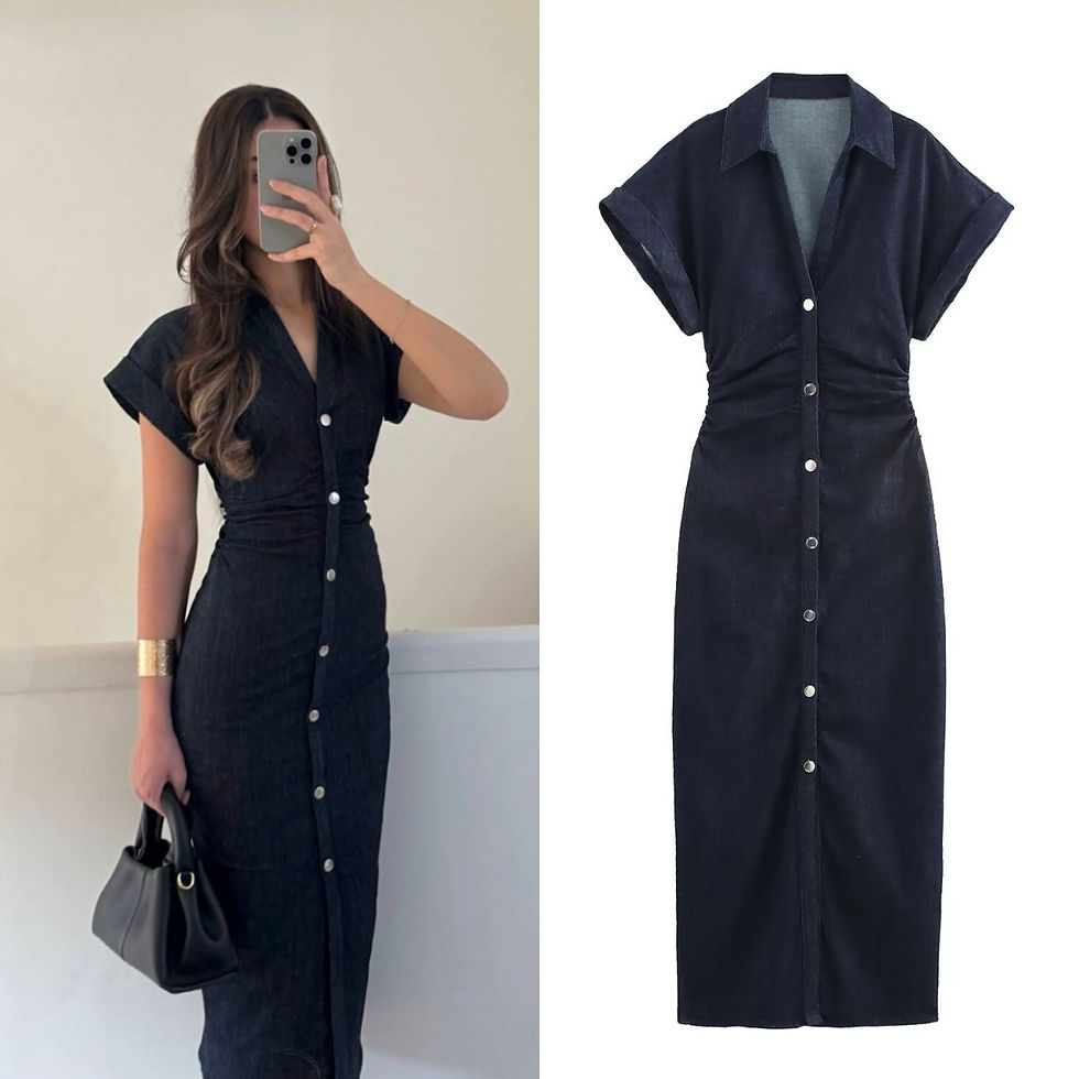 Thumbnail: Elegant Denim Midi Dress with Lapel Collar