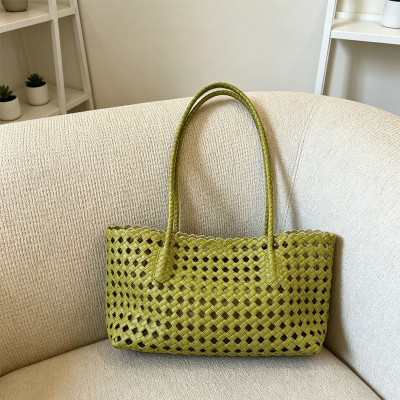 Thumbnail: Hollow women handbag fashion PU leather female shoulder bag beach vacation Ladie green