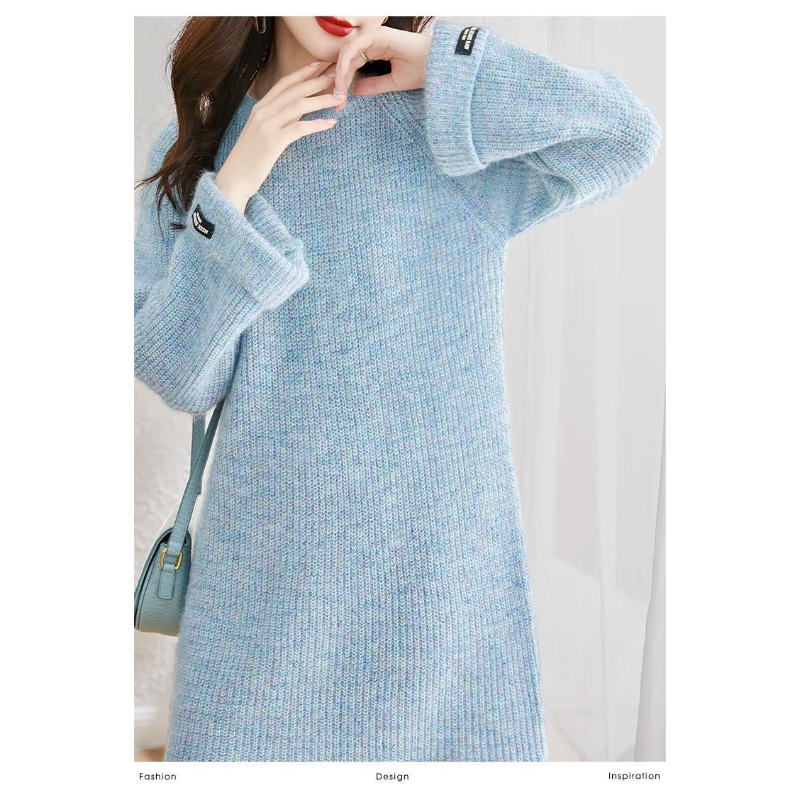 Thumbnail: Knitted Women's Autumn Clothing New Age-reducing Temperament Dress Base blue