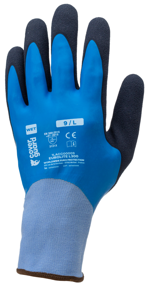 Guantes EUROLITE L300 J15 PA azul dble end.latex sandy
