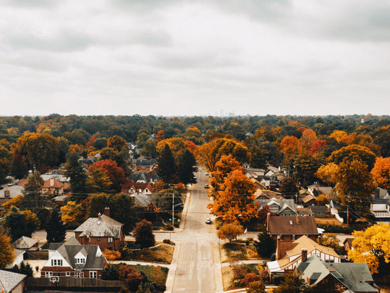 Aerial view of a suburb during afternoon.