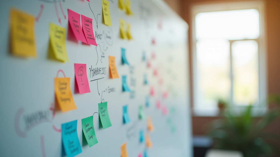 Close-up view of a colorful mind map on a whiteboard during a creative workshop