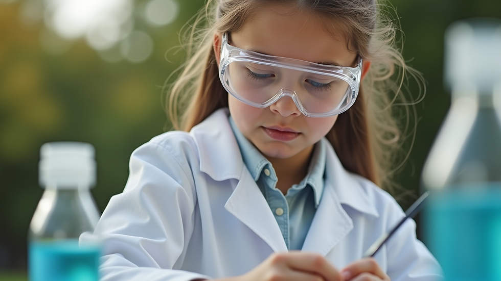 Close-up view of a student conducting a science experiment outdoors