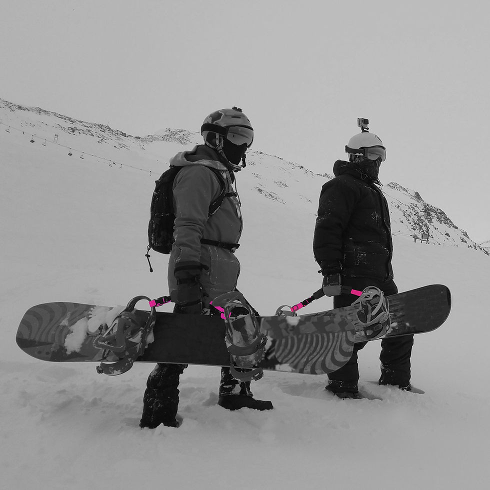 Thumbnail: Snowboard gear for women, snowboarding gear, carrying snowboard, new snowboard gear, rigz, rigz strap, snowboard strap