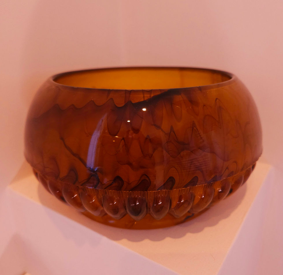 Thumbnail: Large, original art deco George Davidson golden amber cloud glass bowl
