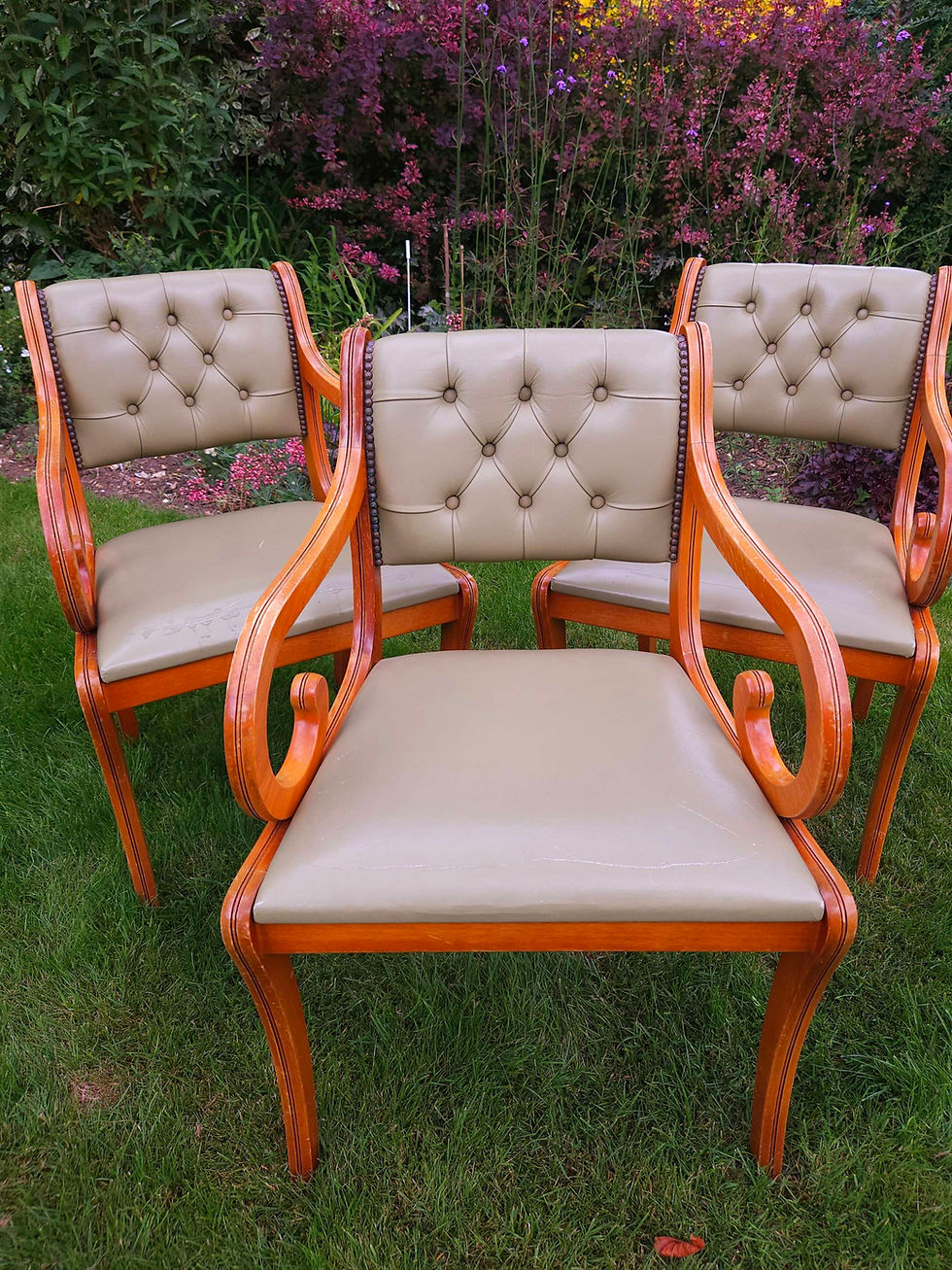Thumbnail: Trio of Chesterfield desk chairs in pale olive green leather