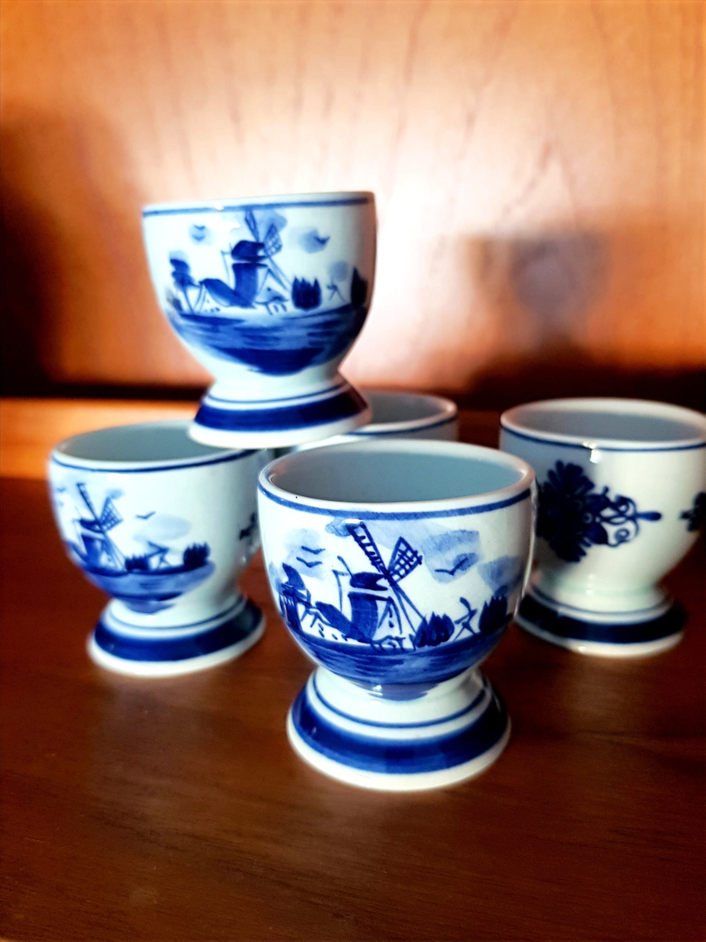Set of 5 vintage Delft Blauw egg cups