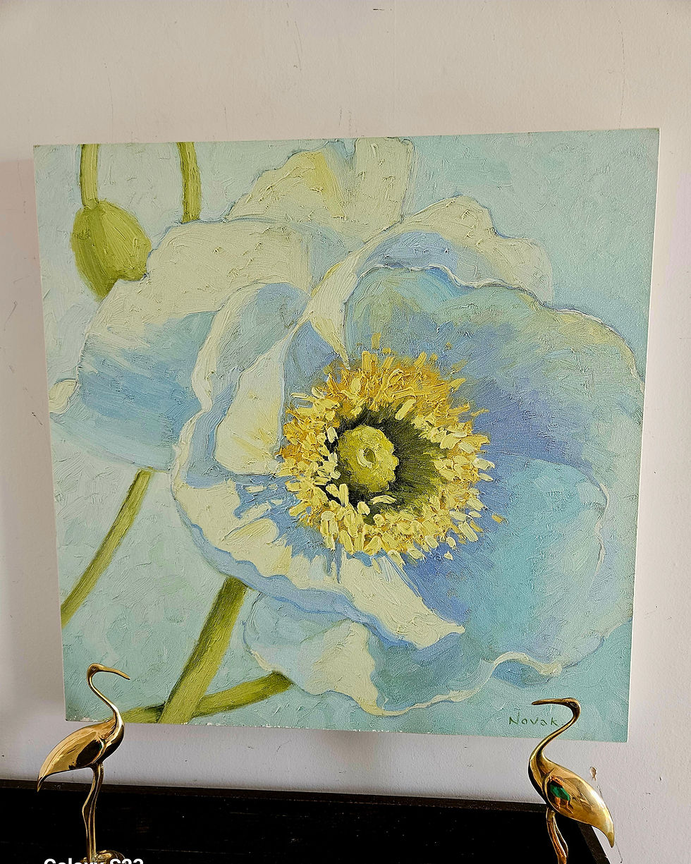 Thumbnail: Large oil on canvas, 'White Poppies'  by Californian artist Shirley Novak