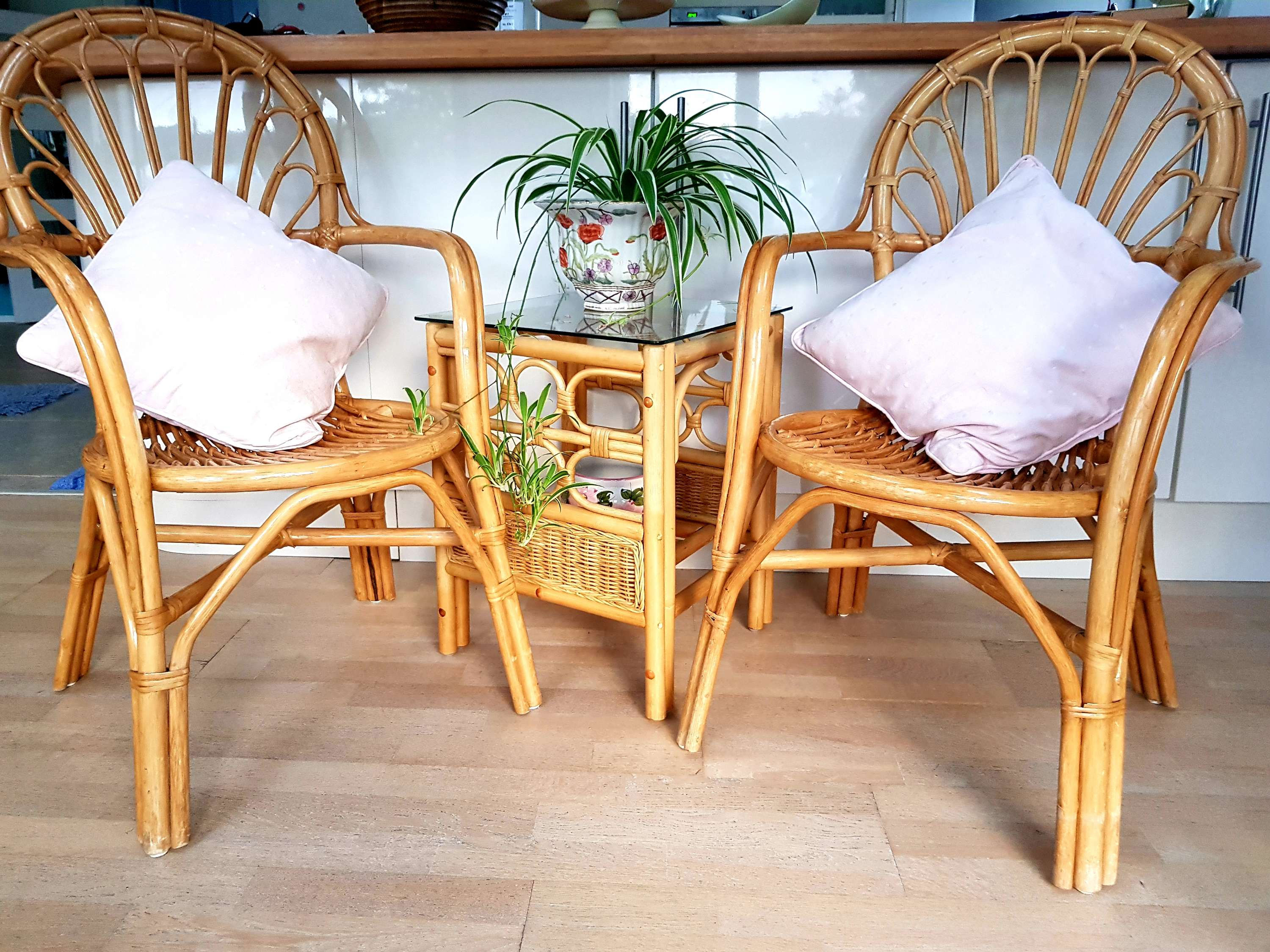 Pair of 1970's bamboo cane chairs