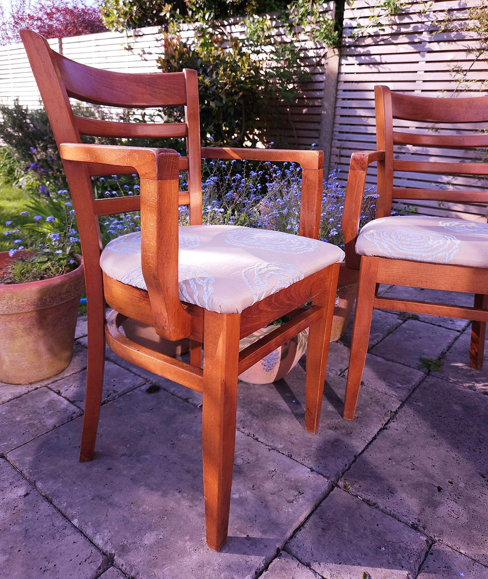 Thumbnail: Superb pair of Bentwood Mid-Century carver style chairs with original FMG label