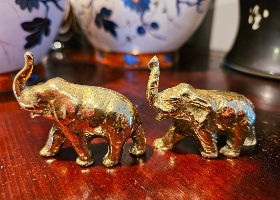 Thumbnail: Pair of solid brass, miniature elephants