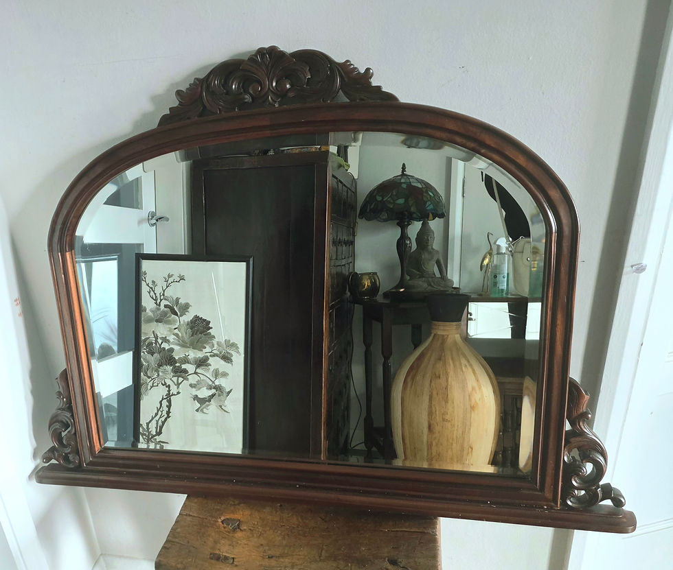Thumbnail: Very large, Victorian, overmantel bevelled mirror in carved walnut