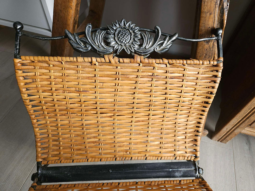 Thumbnail: Mid-Century, rattan & metal, folding magazine rack