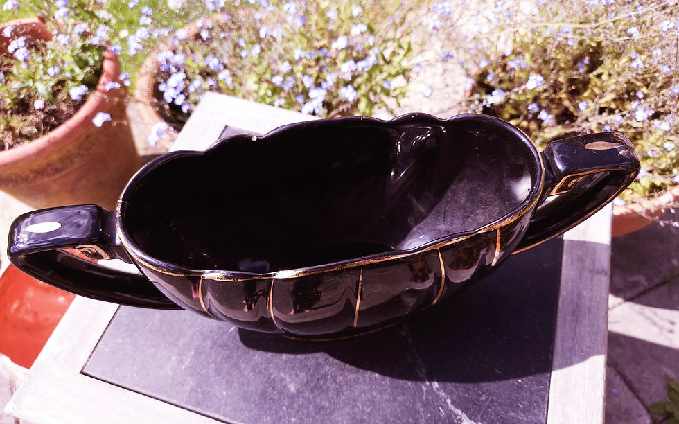 Thumbnail: Impressive art deco black scalloped mantle vase with gold trim by Sadler