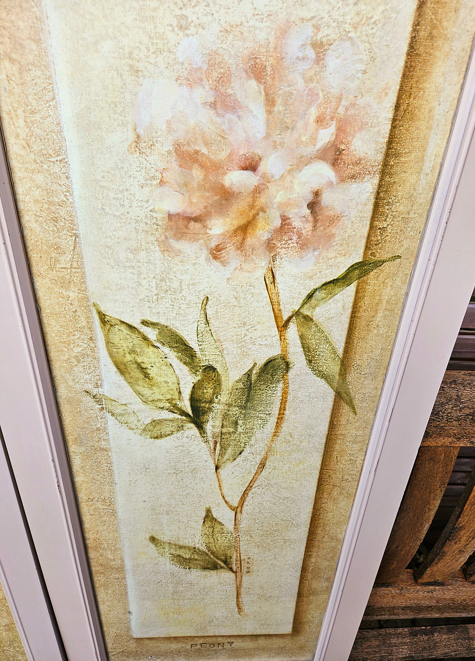 Thumbnail: Pair of large, framed Oriental style botanical prints in neutral tones