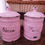 Thumbnail: Pair of French, art deco, enamel storage canisters in pastel pink