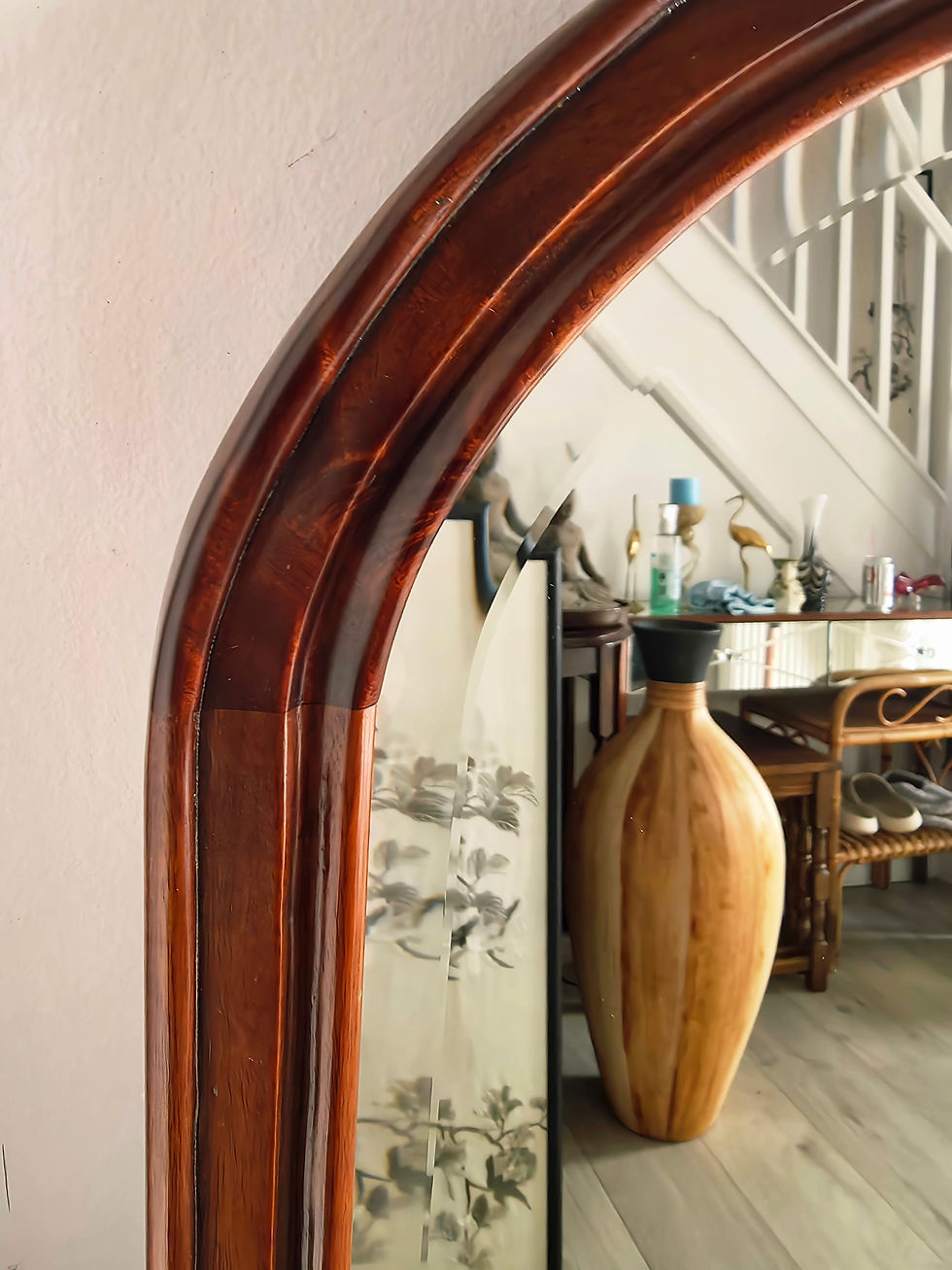 Thumbnail: Very large, Victorian, overmantel bevelled mirror in carved walnut
