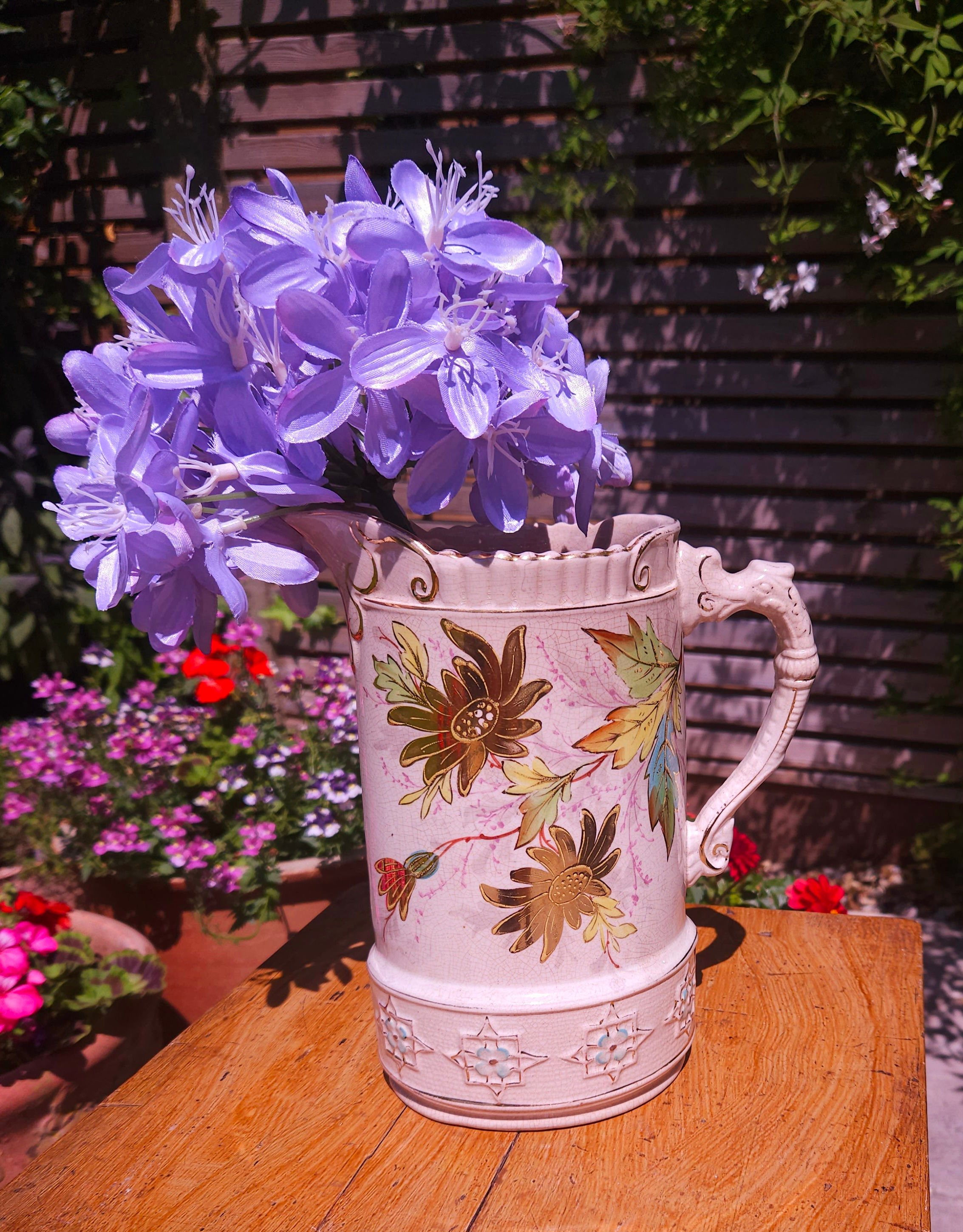 Victorian water jug or vase with gold leaf detail