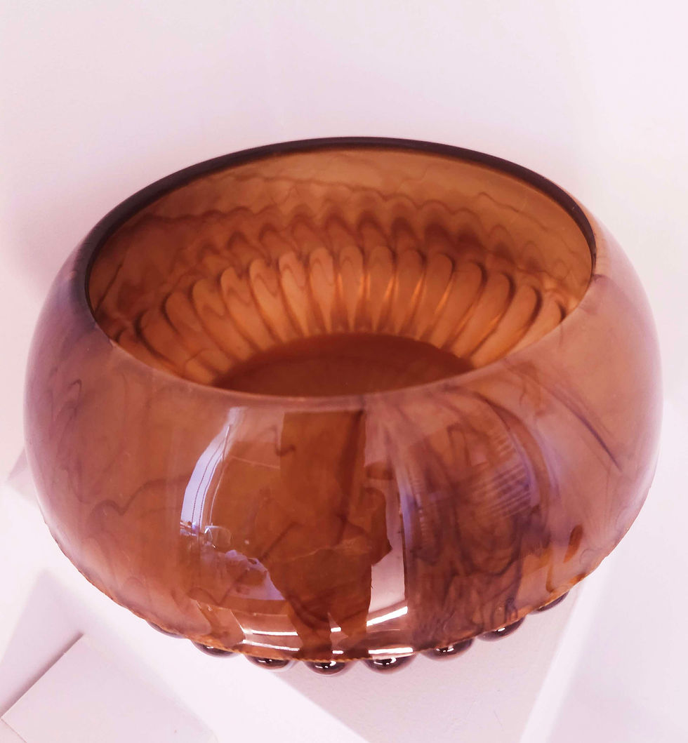 Thumbnail: Large, original art deco George Davidson golden amber cloud glass bowl