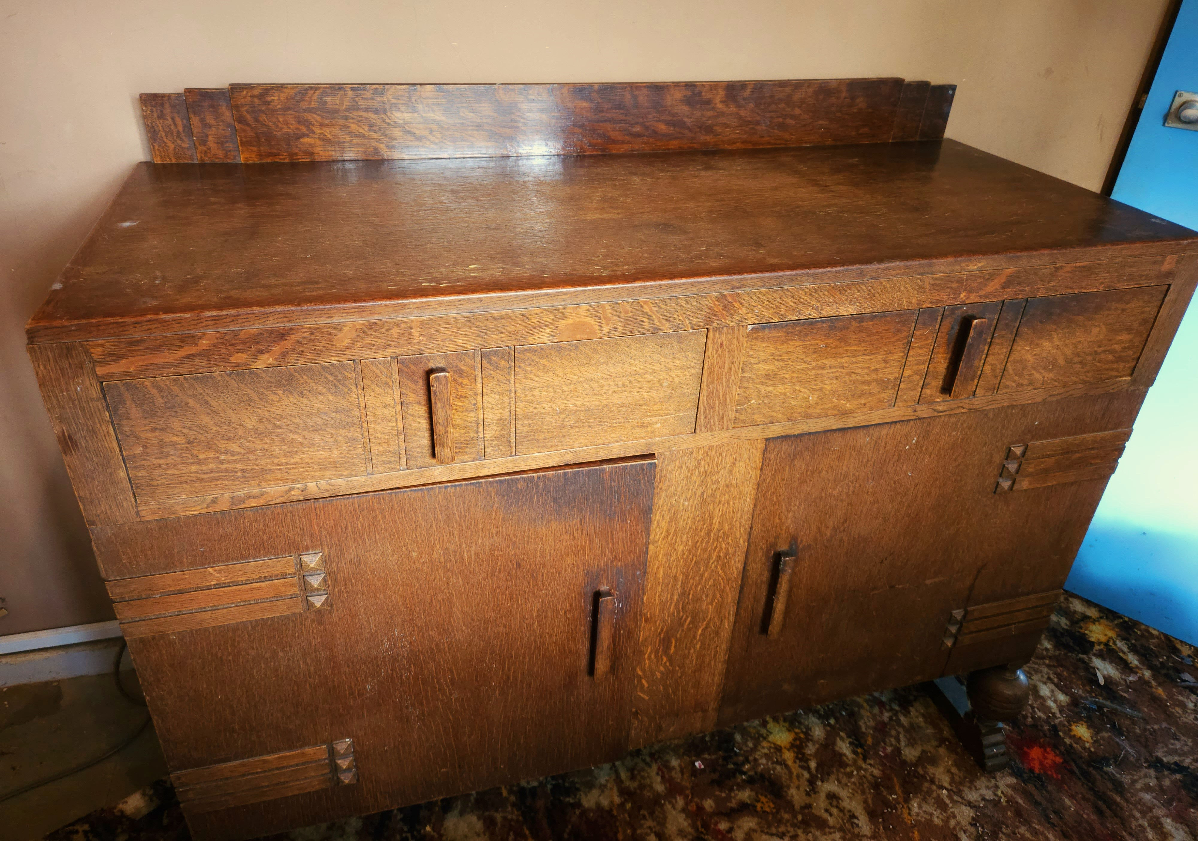 Magnificent solid oak, art deco sideboard cupboard