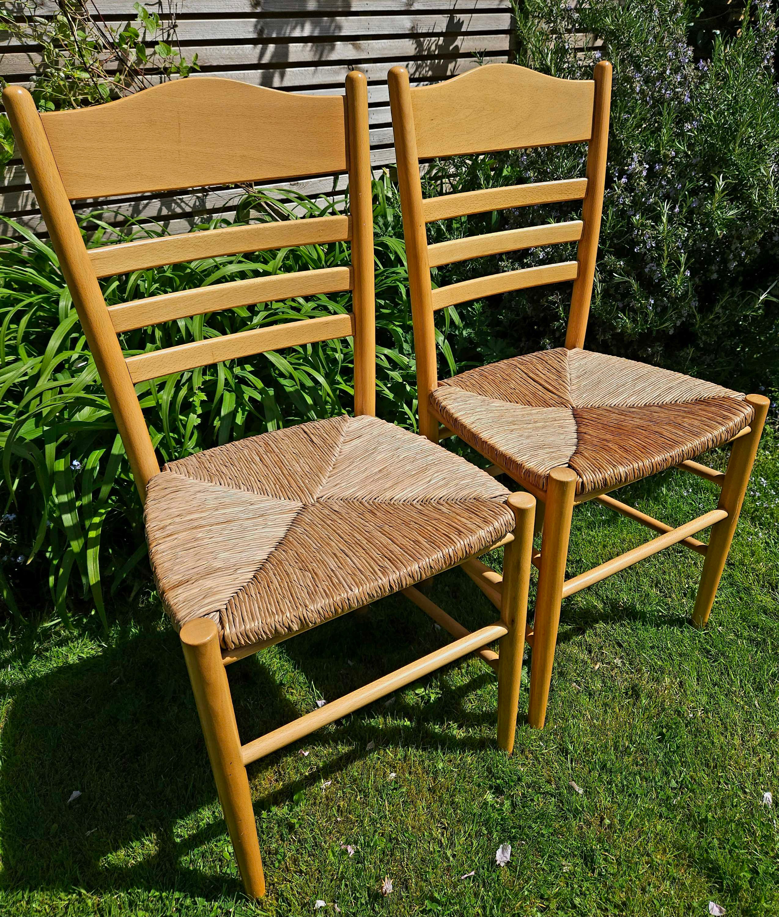 Beautiful pair of ladderback beech & rush dining chairs