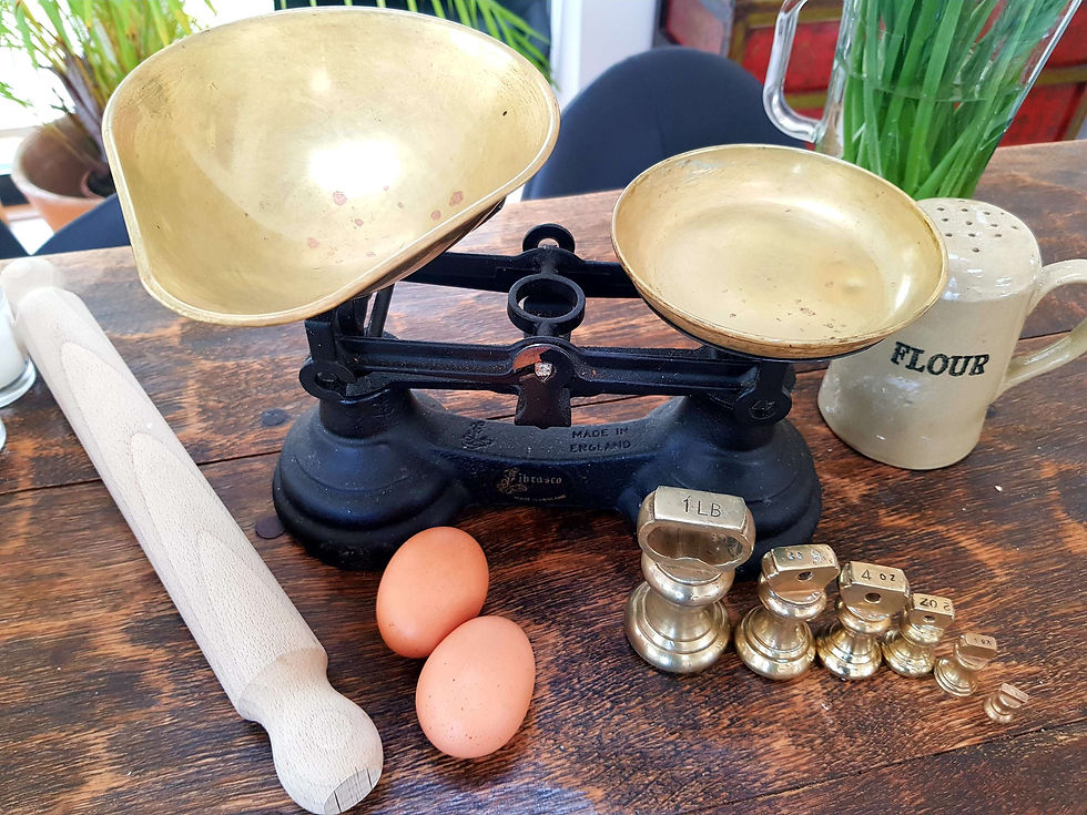 Set of cast iron & brass balance scales