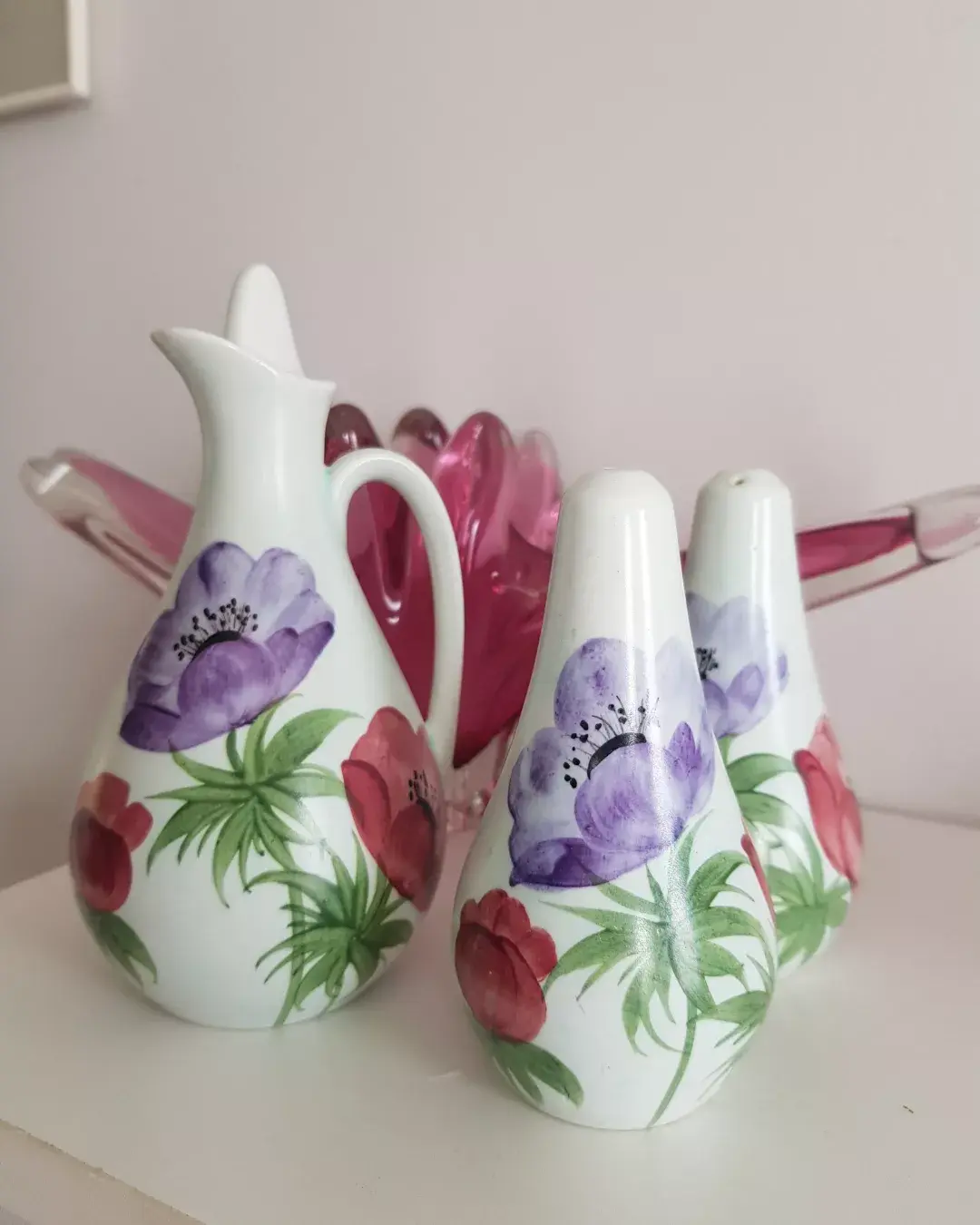 1950's hand-painted, 3 piece cruet set by Radford pottery, England