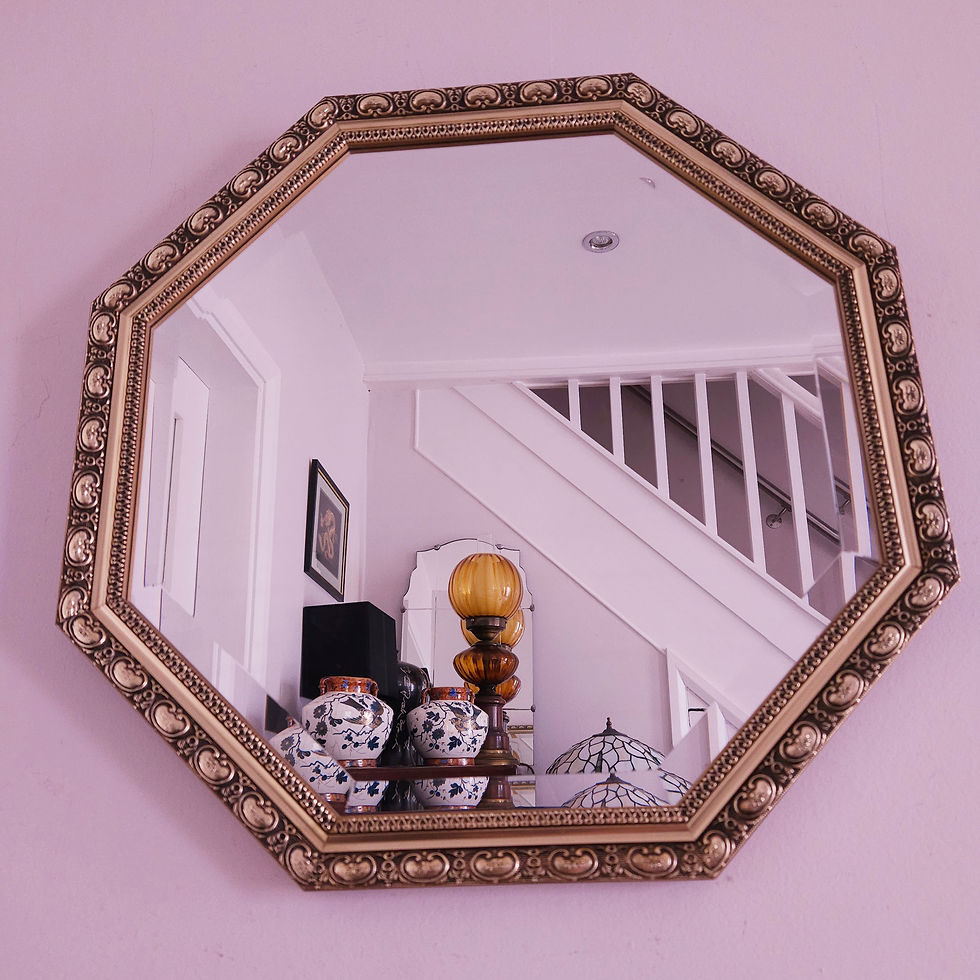Thumbnail: Large, octagonal brass framed, bevelled mirror by Richmond Glass