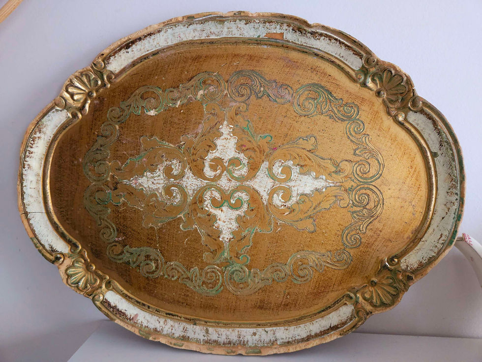 Ornate, oval Florentine tray in cream & gold