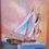 Thumbnail: Nautical vintage oil on board of dynamic sailing boat riding a wave