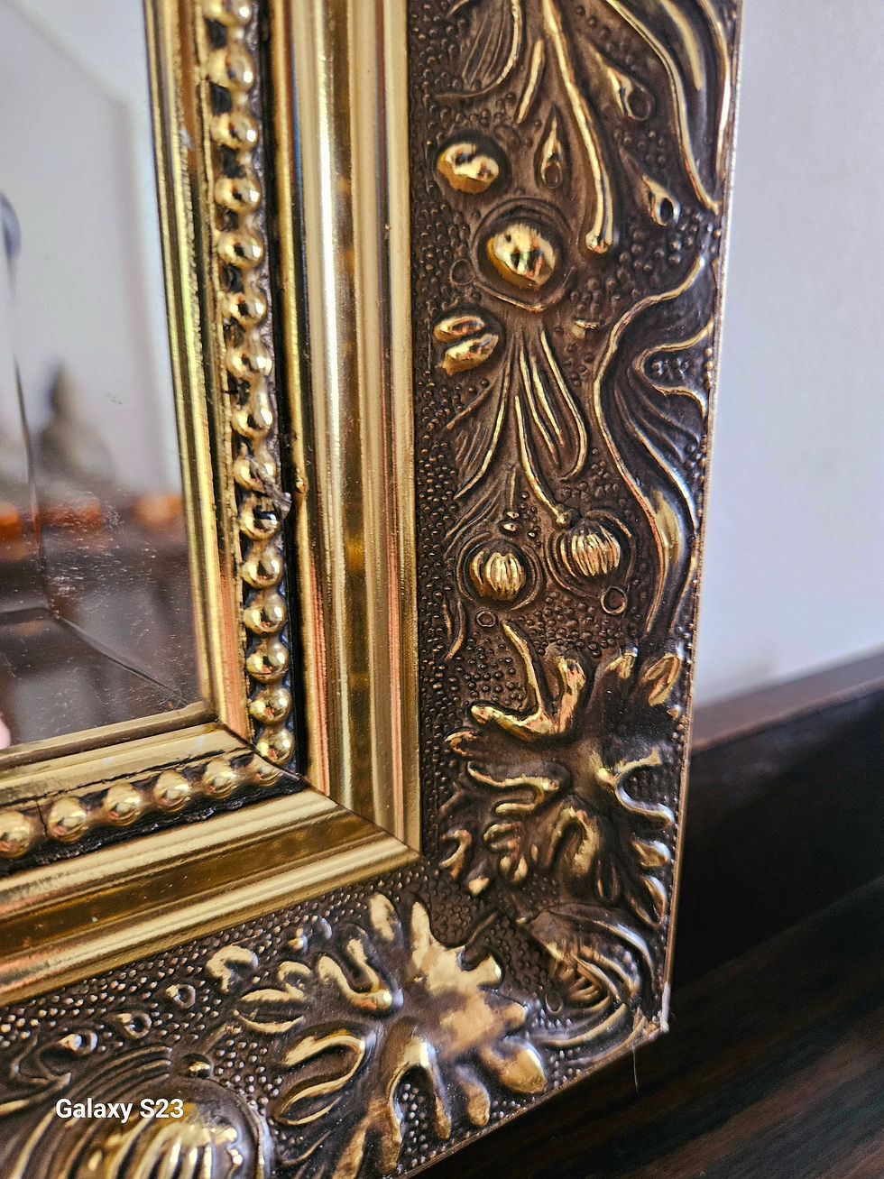 Thumbnail: Full length, tall, slim bevelled mirror with brass decorative surround