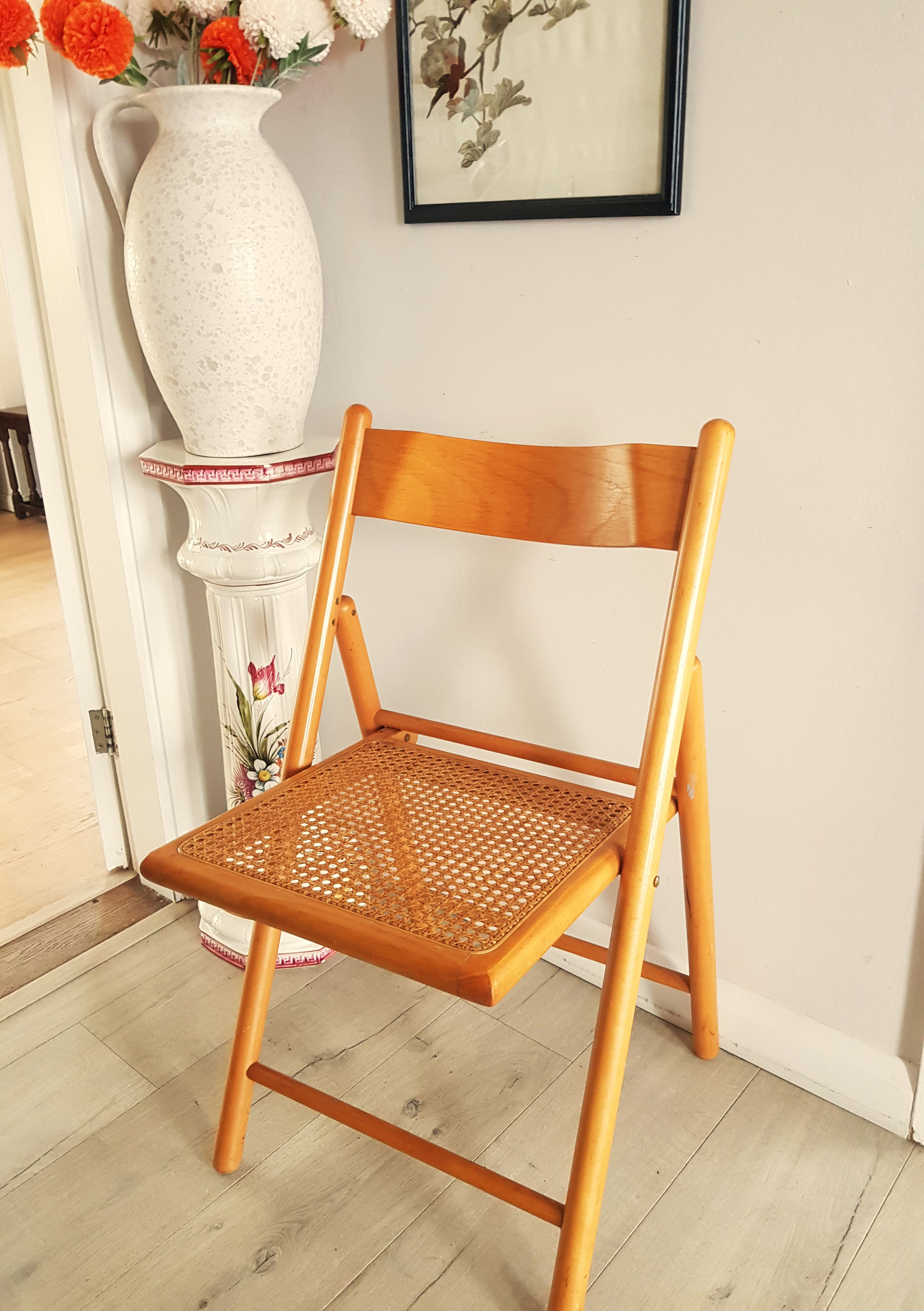 Rattan and wood, folding chair from 1980's