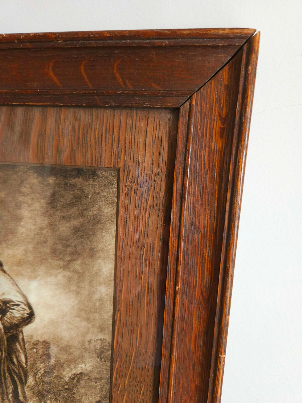 Thumbnail: Antique, oak-framed black & white print of The Blue Boy by Gainsborough
