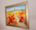 Thumbnail: Large, framed oil painting of cornfields & poppies