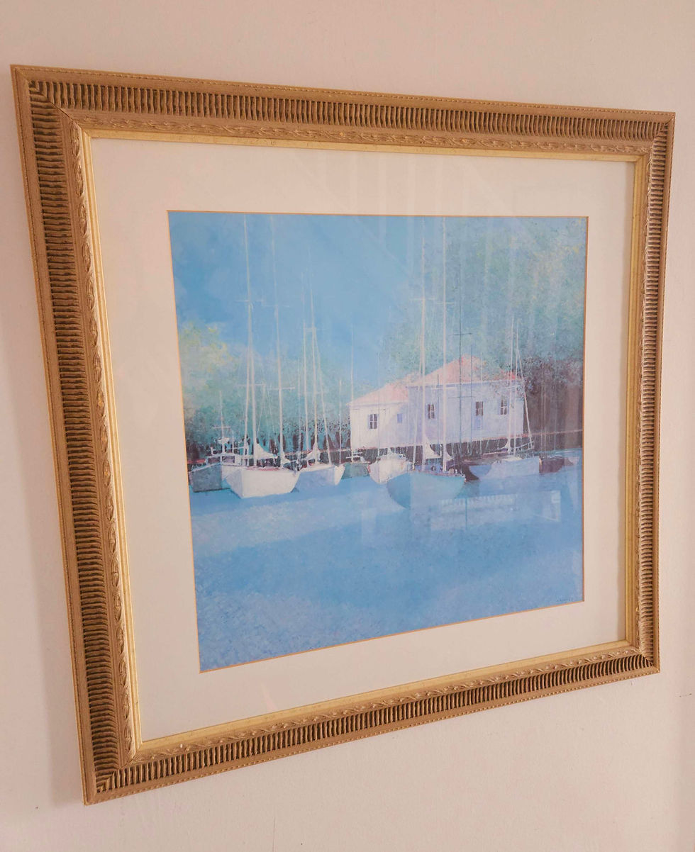 Thumbnail: Very large framed print of harbour scene by renowned French artist André Bourrié