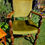 Thumbnail: Impressive, antique oak carver chair in studded sage green velvet